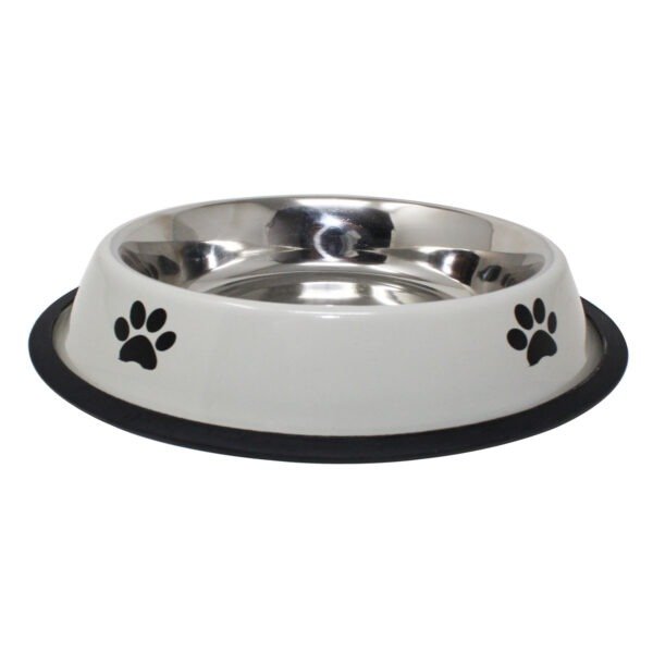Grey colour anti skid stainless steel dog bowl on white background