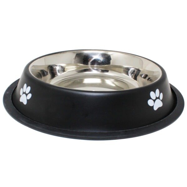 Black colour dog bowl on white background