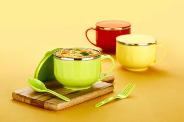 Three pieces of maggie bowl different color on decorative background