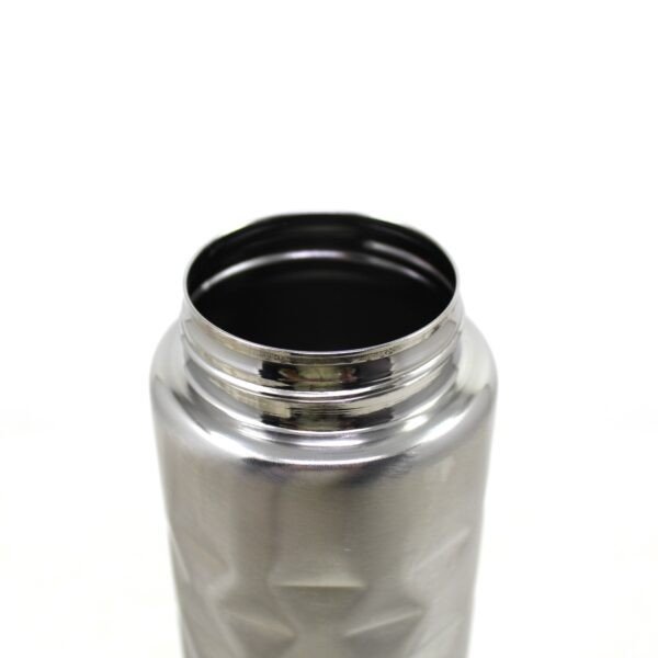 Showing large mouth of single wall diamond cut fridge water bottle on white background