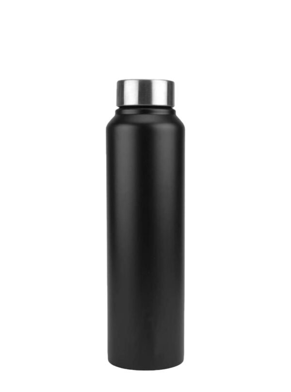 Black color single wall fridge water bottle on white background