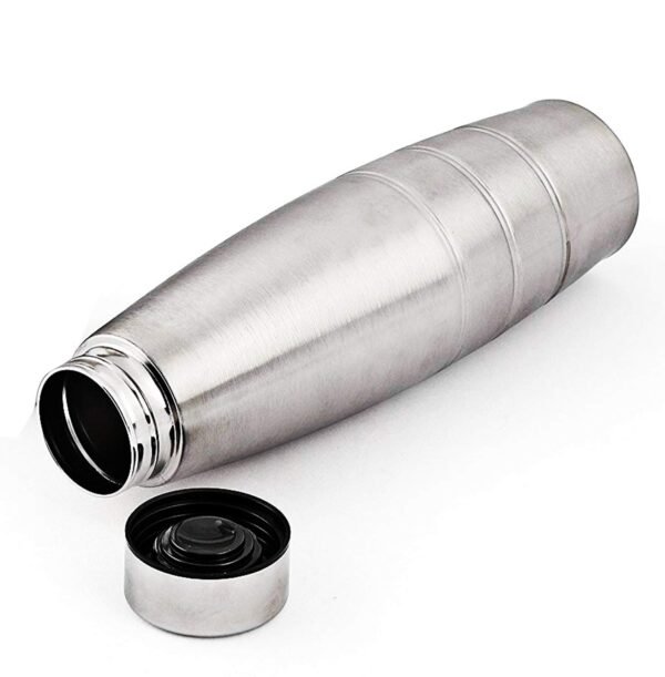 Belly shape fridge water bottle with opened lid on white background