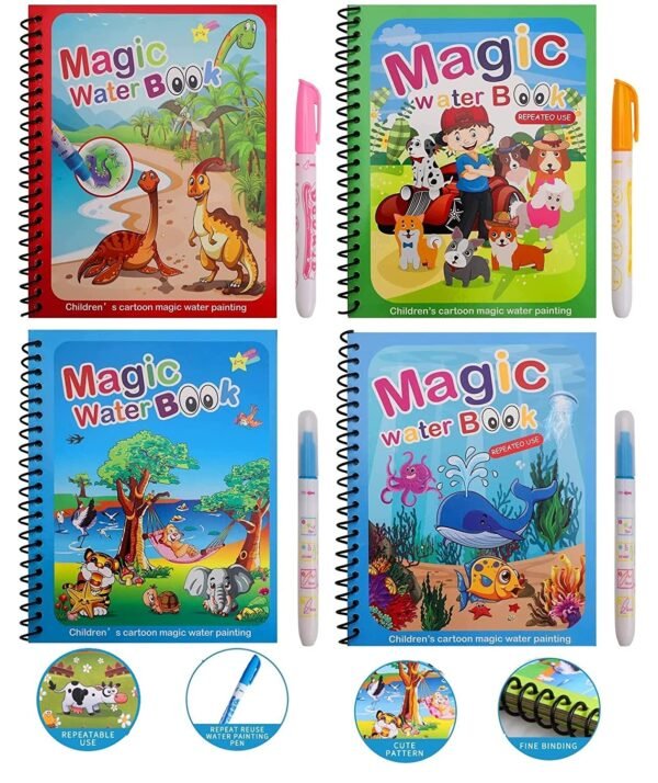 Four pieces of water book having different themes on white background
