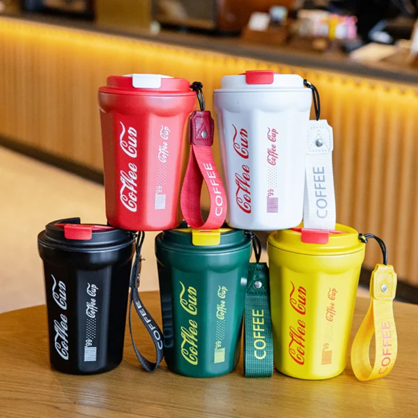 Mix color of thermal vacuum coffee cup on colorful background