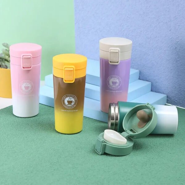 dual shade insulated coffee mug in different colors on decorative background