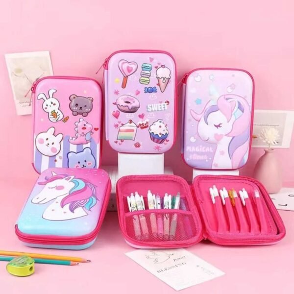 showing multiple compartment diffrent color 7d EVA pencil pouch on decorative background