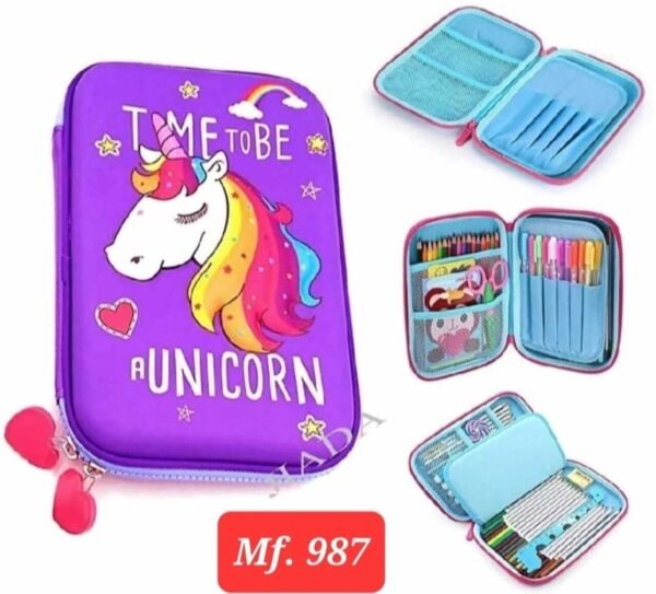 showing features different color 7D EVA pencil pouch on white background