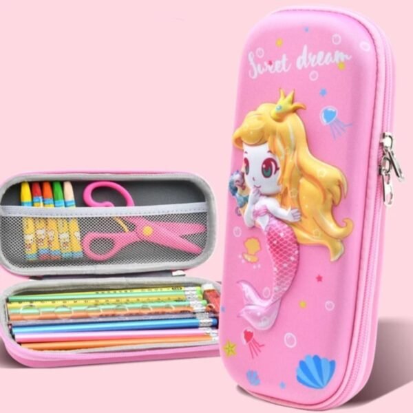 3D Character Printed Pencil Pouch for Girls & Kids | 22x9 Cm | Assorted Colors & Prints | P.P Packing - Image 2