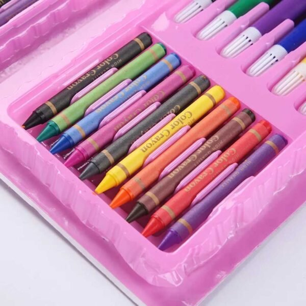 Coloring kit with pink color case on whitish background