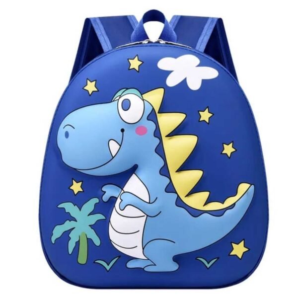 dino printed 3d embossed backpack blue color on white background