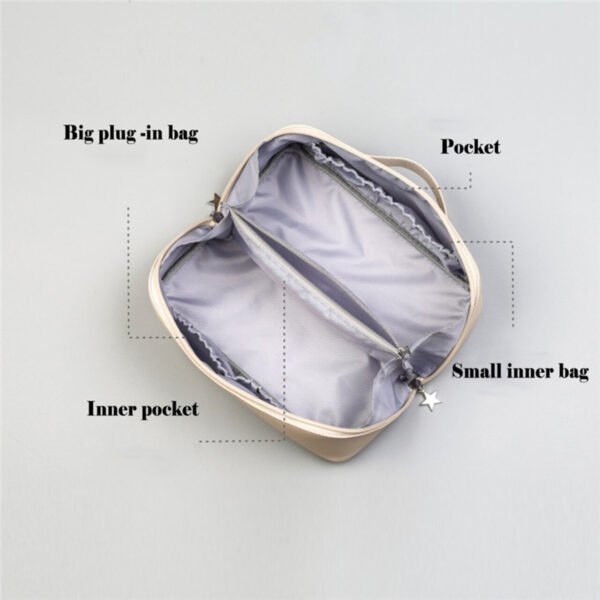 Showing some feature make-up pouch heavy White color on decorative background