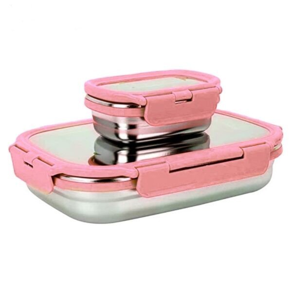 stainless steel lunch box with small container with white background