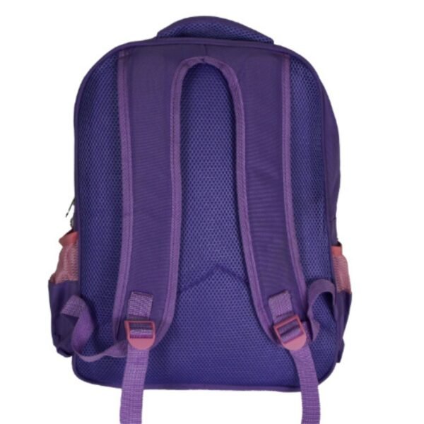 printed kids backpack blue color showing back side with white bakcground