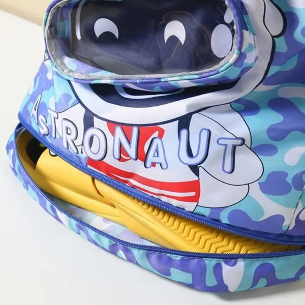 Showing compartment of kids swimming bag on decorative background