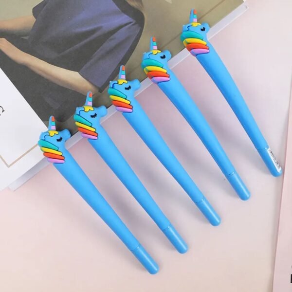 Blue color unicorn character silicone gel ink pen