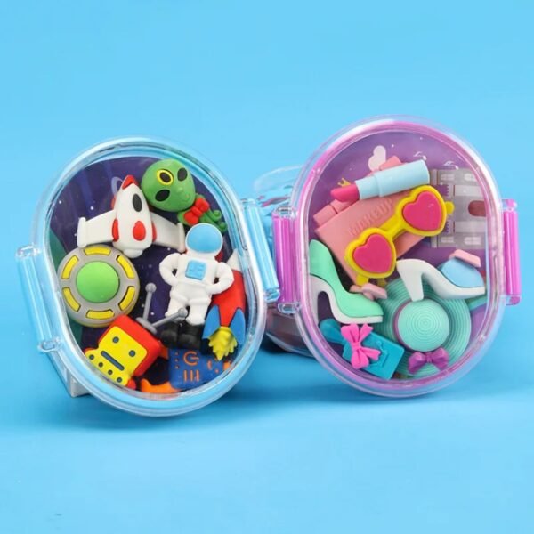Cute Character Theme Based Eraser Set for Kids | Quirky Style | Rubber | Assorted Colors | Box Packing - Image 4