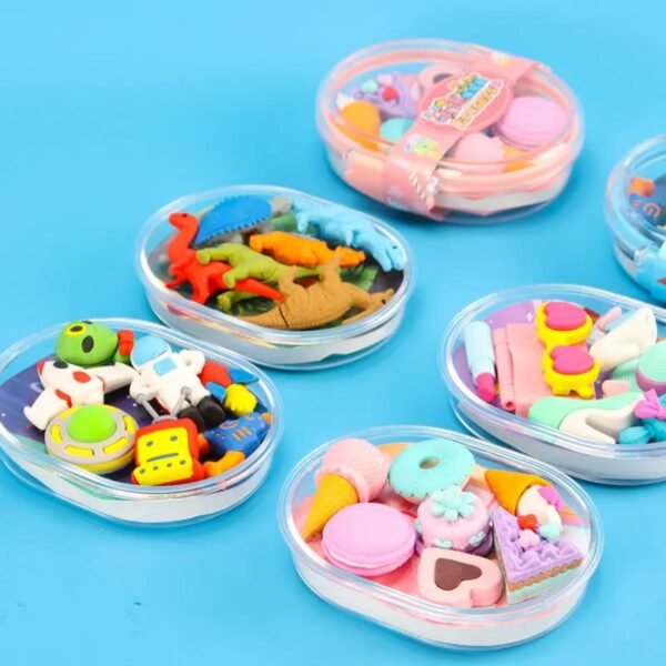 Cute Character Theme Based Eraser Set for Kids | Quirky Style | Rubber | Assorted Colors | Box Packing - Image 3