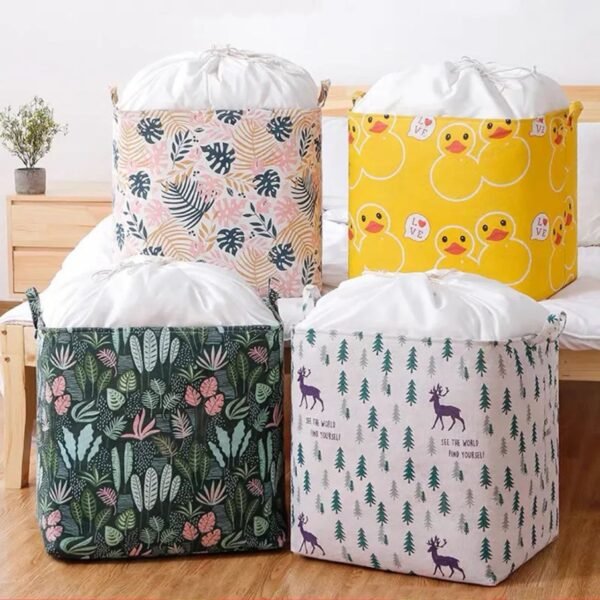 printed laundry basket mix color on table