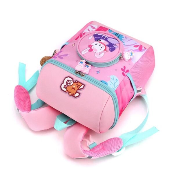 Upper view of kids backpack on white background