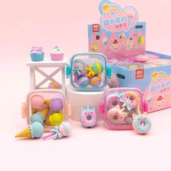 Ice-cream eraser set on decorative background