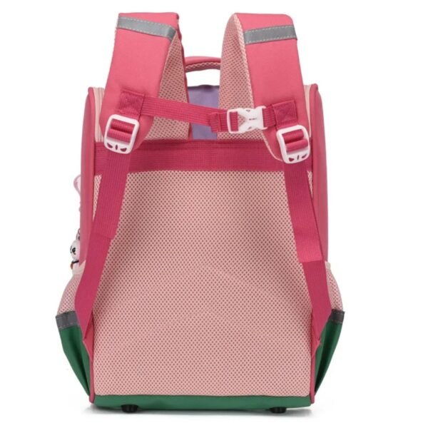 Backside of backpack showing Adjustable strap of backpack on white background