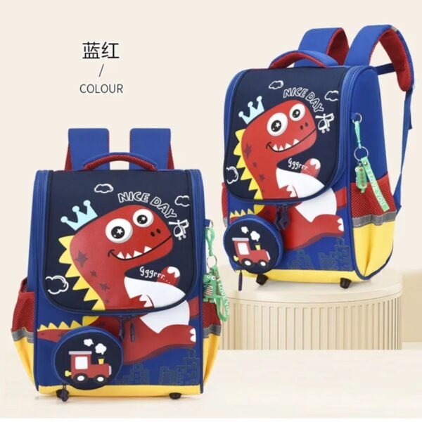 Blue color dino print kids school backpack