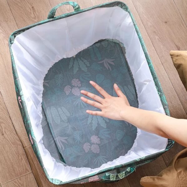printed laundry basket showing some feature on decorative background