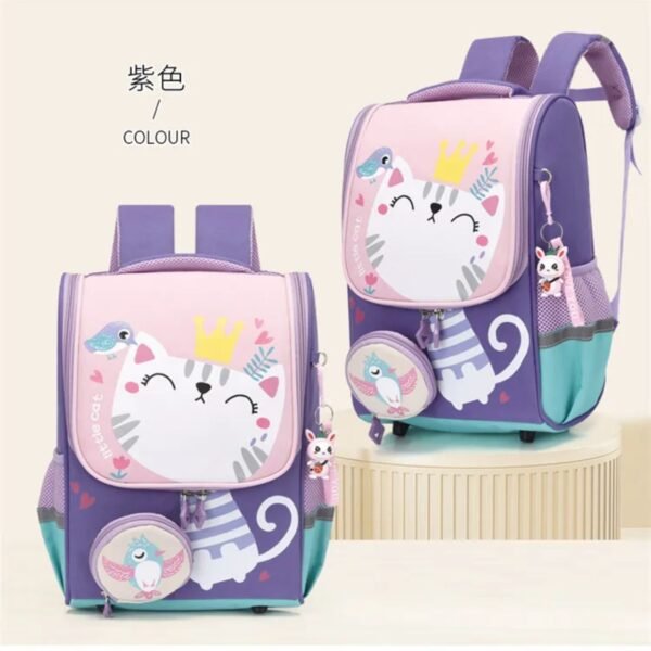 Two pieces of backpack podium on decorative background
