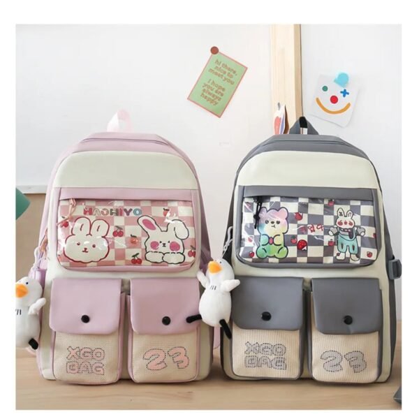 2 Kids school bags on decorative background