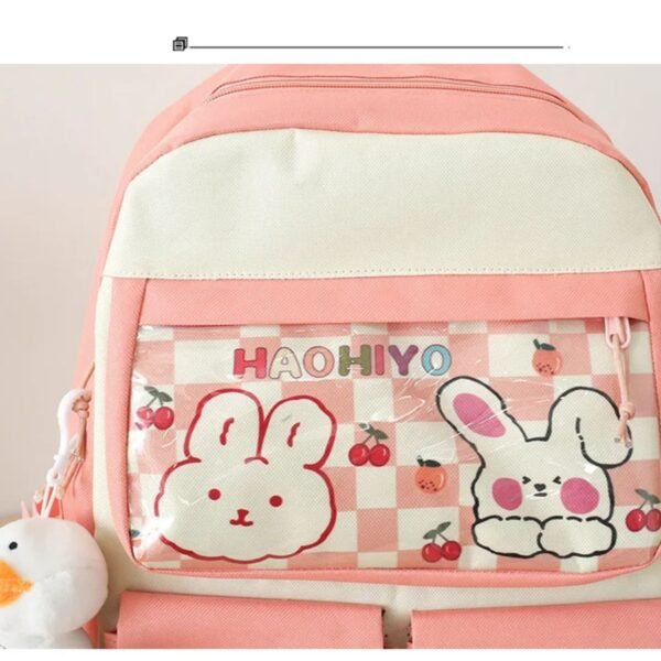 Showing prints of pink color school backpack