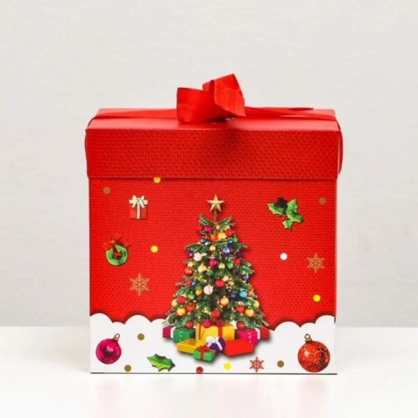 Christmas Theme Printed Square Paper Candy Box | Gift Box | 15x15x15 Cm | Assorted Colors | P.P Packing - Image 3