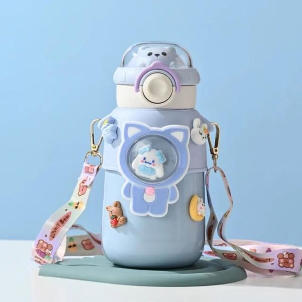 Stainless Steel Insulated Kids Sipper with Sipper & Sticker | Silicone Sleeves & Strap | Push Lock | 500 ML | Assorted Colors | Box Packing - Image 2