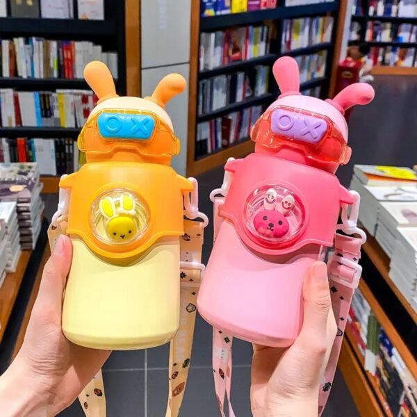 Kawaii Water Bottle for Kids with Straw & Strap | Plastic Sleeves | High Insulation | Stainless Steel | 500 ML | Assorted Colors | Box Packing - Image 3