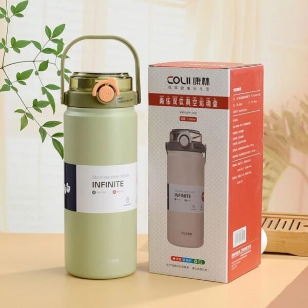 Stainless Steel Double Wall Insulated Sipper | with Straw & Handle | Push Lock Button | 1000 Ml | Assorted Colors | Box Packing - Image 6