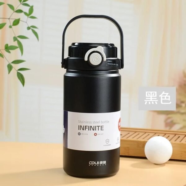 Stainless Steel Double Wall Insulated Sipper | with Straw & Handle | Push Lock Button | 1000 Ml | Assorted Colors | Box Packing - Image 3