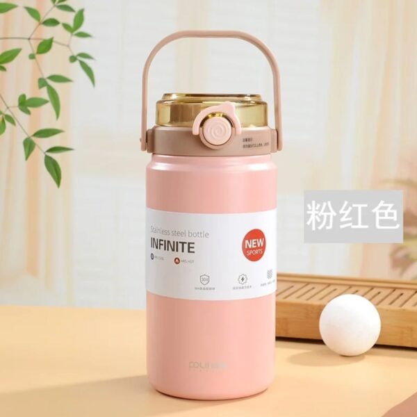 Stainless Steel Double Wall Insulated Sipper | with Straw & Handle | Push Lock Button | 1000 Ml | Assorted Colors | Box Packing - Image 7