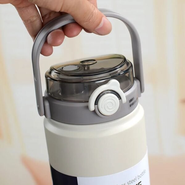 Stainless Steel Double Wall Insulated Sipper | with Straw & Handle | Push Lock Button | 1000 Ml | Assorted Colors | Box Packing - Image 11