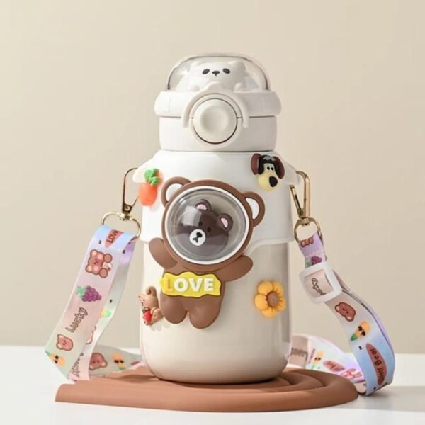 Stainless Steel Insulated Kids Sipper with Sipper & Sticker | Silicone Sleeves & Strap | Push Lock | 500 ML | Assorted Colors | Box Packing - Image 3