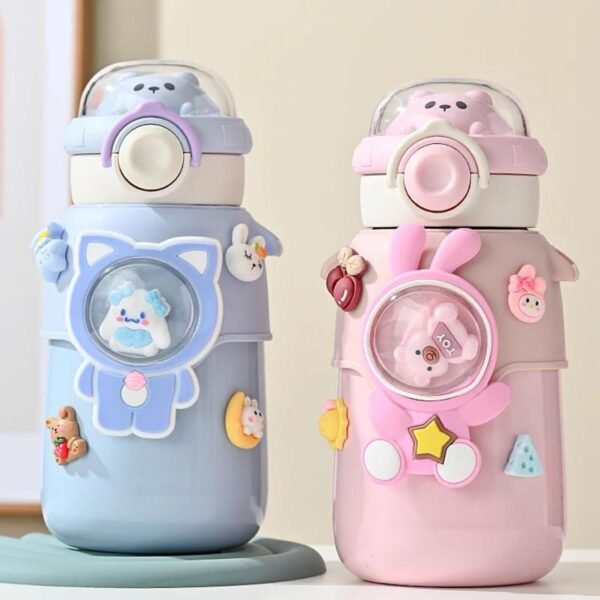 Stainless Steel Insulated Kids Sipper with Sipper & Sticker | Silicone Sleeves & Strap | Push Lock | 500 ML | Assorted Colors | Box Packing - Image 4