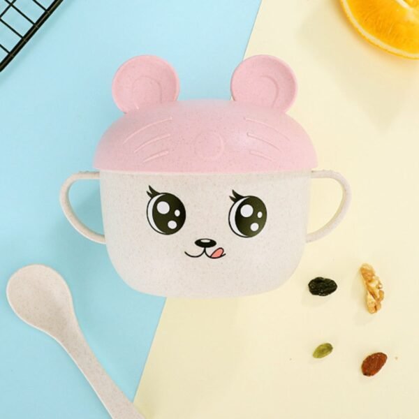 Wheat Straw Bowl with Spoon & Cap | Double Handle & Cap Mobile Holder | Cartoon Printed | 84x38x66 Cm | Assorted Colors | Box Packing - Image 6