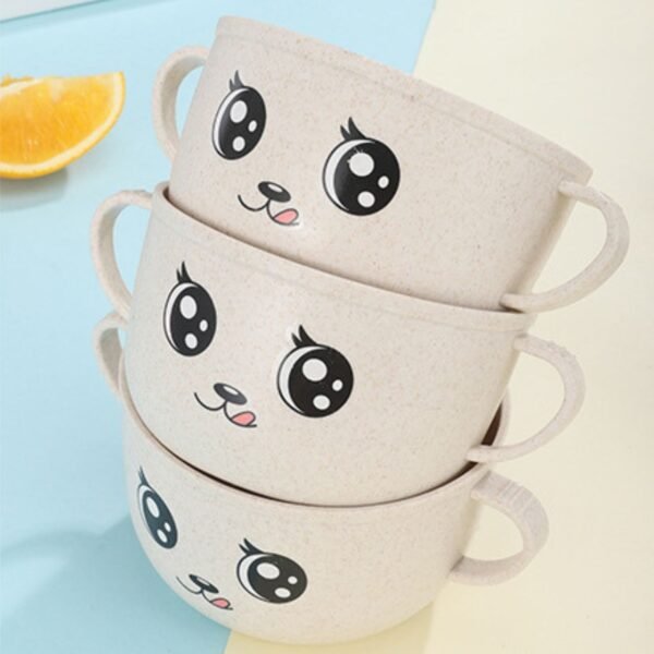 Wheat Straw Bowl with Spoon & Cap | Double Handle & Cap Mobile Holder | Cartoon Printed | 84x38x66 Cm | Assorted Colors | Box Packing - Image 8