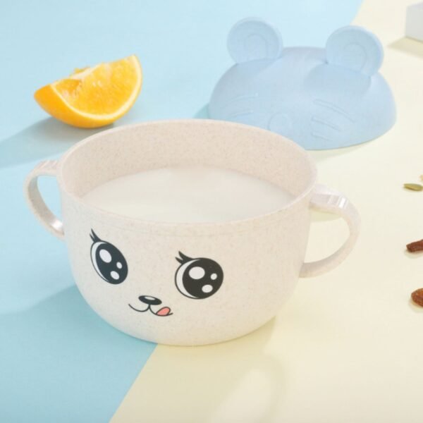 Wheat Straw Bowl with Spoon & Cap | Double Handle & Cap Mobile Holder | Cartoon Printed | 84x38x66 Cm | Assorted Colors | Box Packing - Image 9