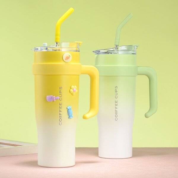 Stainless Steel Double Wall Tumbler with Handle, Stickers & Straw | 1200 Ml | Airtight Cap & Leak-Proof Design | Wide Mouth | Assorted Colors | Box Packing - Image 10