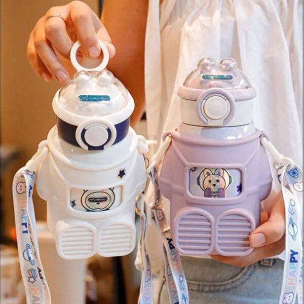 Stainless Steel Insulated Kids Space Sipper | with Straw & Adjustable Strap | Silicone Sleeves & Push Lock Button | 480 Ml | Assorted Colors | Box Packing - Image 4