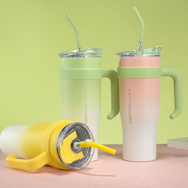 Stainless Steel Double Wall Tumbler with Handle, Stickers & Straw | 1200 Ml | Airtight Cap & Leak-Proof Design | Wide Mouth | Assorted Colors | Box Packing - Image 2