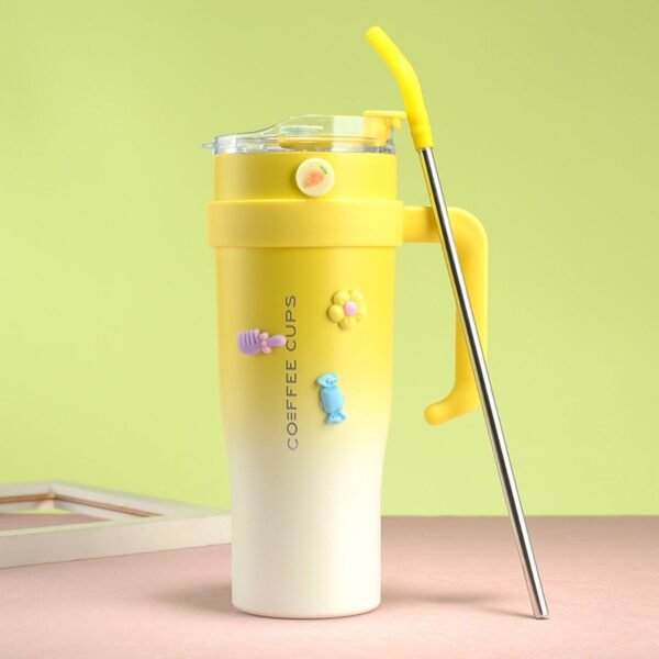 Stainless Steel Double Wall Tumbler with Handle, Stickers & Straw | 1200 Ml | Airtight Cap & Leak-Proof Design | Wide Mouth | Assorted Colors | Box Packing - Image 11