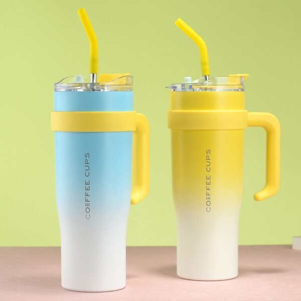 Stainless Steel Double Wall Tumbler with Handle, Stickers & Straw | 1200 Ml | Airtight Cap & Leak-Proof Design | Wide Mouth | Assorted Colors | Box Packing - Image 4