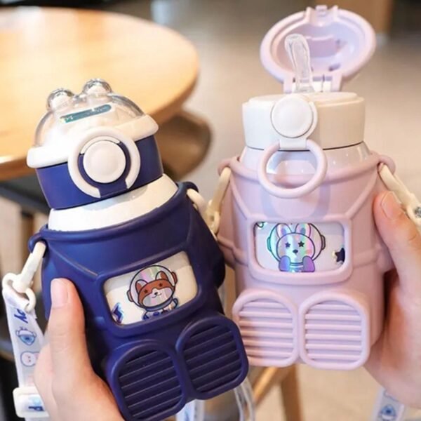 Stainless Steel Insulated Kids Space Sipper | with Straw & Adjustable Strap | Silicone Sleeves & Push Lock Button | 480 Ml | Assorted Colors | Box Packing - Image 5