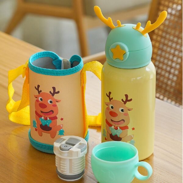 Stainless Steel Kids horn Sipper with Strap & Cover | Double wall Insulations | Leak-Proof | 500 ML | Assorted Colors | Box Packing - Image 4
