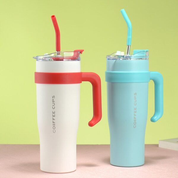 Stainless Steel Double Wall Tumbler with Handle, Stickers & Straw | 1200 Ml | Airtight Cap & Leak-Proof Design | Wide Mouth | Assorted Colors | Box Packing - Image 3